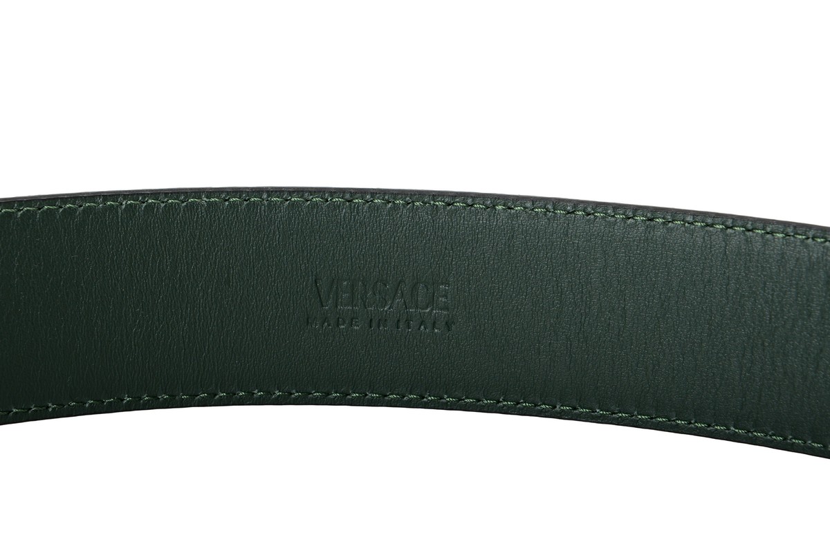 Versace Dark Green 100% Leather Metal Buckle Decorated Versace Dark Green 100% Leather Metal Buckle Decorated