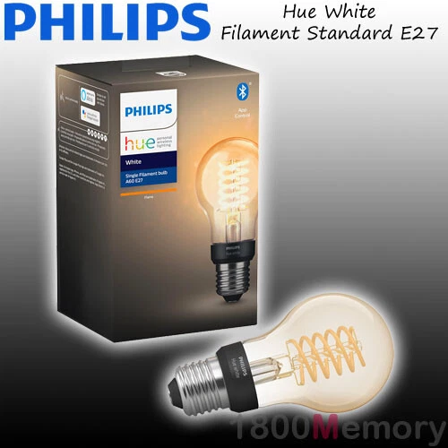 Philips Hue White Filament Standard A60 LED Single Bulb E27 WiFi Bluetooth 240V