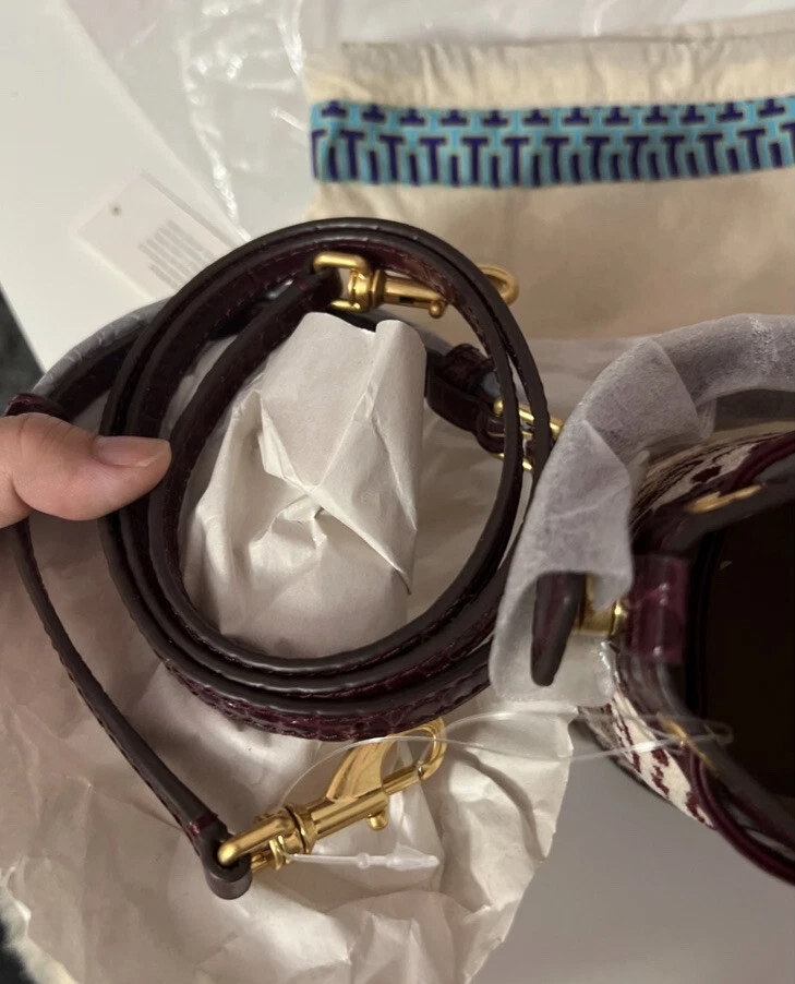 TORY BURCH MINI BORSA A SECCHIO CINIGLIA CINIGLIA MONOGRAMMA NUOVA CON ETICHETTE