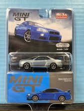 1/64 MINI GT NISSAN SKYLINE GT-R (R34) BAYSIDE BLUE RAW CHASE 1/250