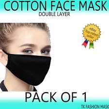 1PCS BLACK COTTON FACE MASK REUSABLE WASHABLE UNISEX