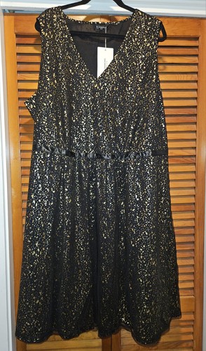 NWT 26/4X BloomChic Mesh Overlay V-Neck Sleeveless Polka Dot Dress Black & Gold - Picture 15 of 15