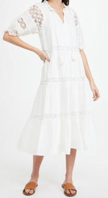 En Saison L64405 Women's Off White Tiered Lace Detail Midi Dress Size Medium