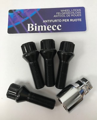 ALLOY WHEEL LOCKING BOLTS 32mm THREAD BLACK BIMECC M14X1.5 FOR BMW E65 X3 X5 E53