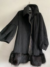 Bcbgmaxzria Black Wool Cashmere Blend Faux Fur Trim Coat Overcoat Size: X- Small