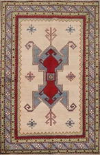 Geometric Super Kazak Oriental Hand-knotted Ivory/ Gray Wool Area Rug 4'x6'