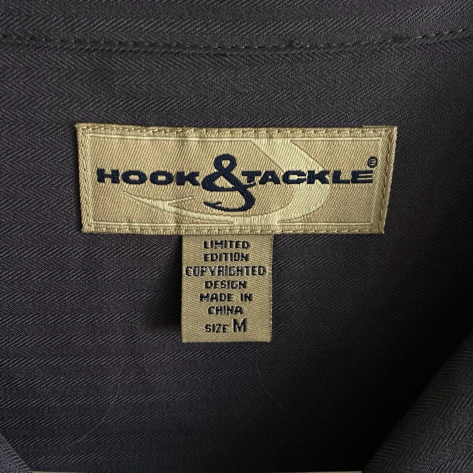 Hook & Tackle Short Sleeve Fishing Camp Shirt  M Embroidered Fish Print Blue - Image 3 of 4