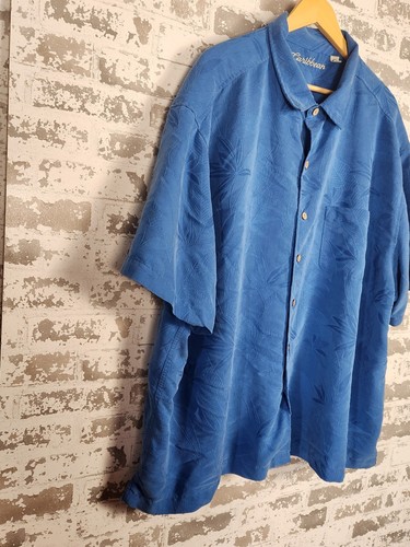 Caribbean Shirt Mens 4XB Big Blue Short Sleeve Button Up Casual Hawaiian Beach - Picture 2 of 20