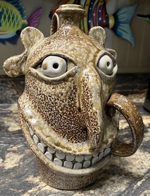 Matt Luck Glazed Face Jug Folk Art 2005 Pottery - Image 1 of 4