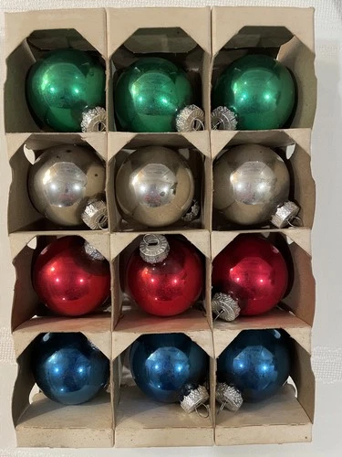 Vintage Christmas ornaments 12 Shiny Brite 2" colored balls