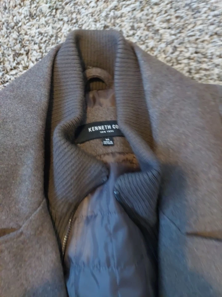 Abrigo de Lana Kenneth Cole Reaction Doble Pecho Para Hombre L Negro Acolchado Forrado Cremallera Foto 2 de 4