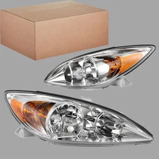 Headlamps Pair For 2002-04 Toyota Camry Chrome Headlights Assembly Replacement