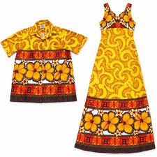 Vintage Malihini Hawaii Matching Honeymoon Set Shirt Maxi Dress Hibiscus Aloha