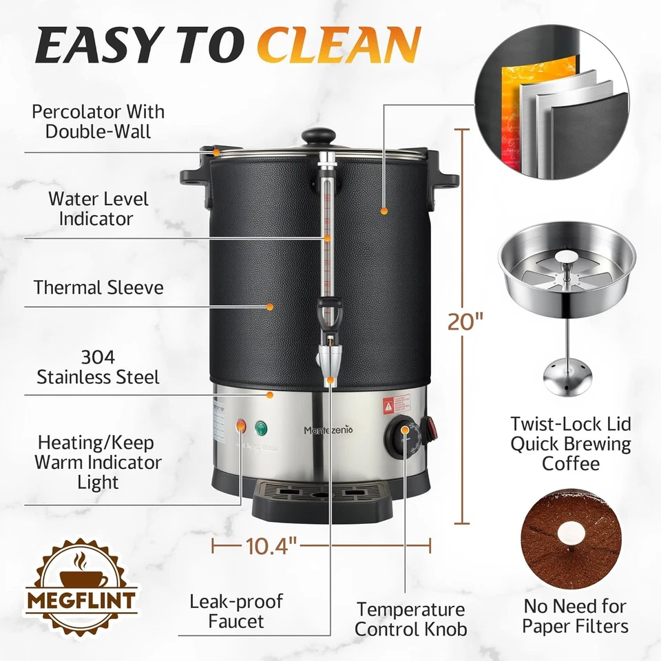 15L Coffee Dispenser 100Cup Commercial Coffee Urn Stainless Steel Thermal Sleeve - Image 4 of 4