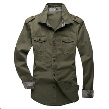 Casual Men  S Long Sleeve Cargo Shirts Military Style Shirt Double Pockets Tops
