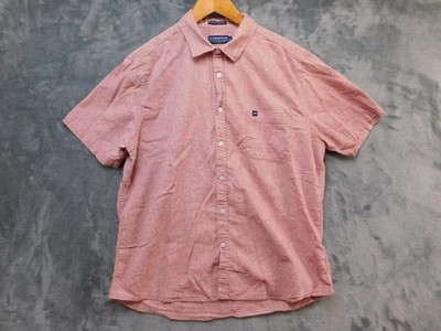Fish Hippie Rumfront Shirt Mens Large Pink Linen Hemp Short Sleeve Button Up