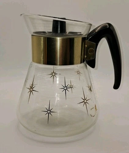 Vintage Pyrex Corning 1960s Atomic Star Burst 4 Cup Coffee Pot Carafe