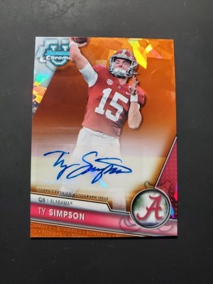 TY SIMPSON 2023 BOWMAN U CHROME SAPPHIRE ORANGE REFRACTOR AUTO /25 Alabama SSP