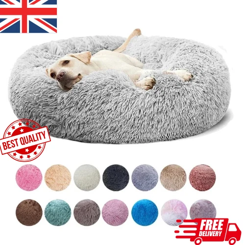 Round Plush Donut Pet Bed Large Dog Cat Sofa Winter Warm Removable Washable UK