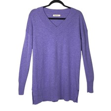 WoolOvers Womens Cashmere Merino Deep V Neck Tunic Size S Purple Quiet Luxury