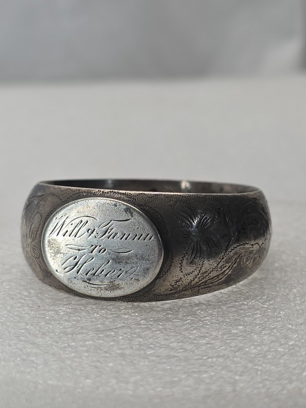Antique Sterling,  Unmarked  Personalized Napkin Ring.  0.7 Weight.  2.5"