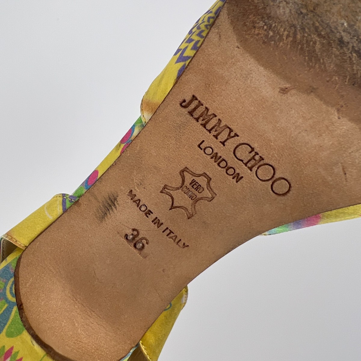 Jimmy Choo | Auth Rare Vintage Yellow Satin Colourful Pattern
