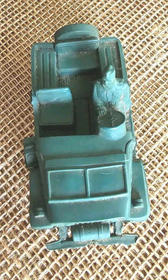 Vintage Auburn Rubber Army Green Jeep W/ Driver #654 4" USA Toy Car - Image 2 of 4