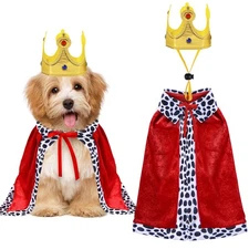 Dog King Costume Set with Cloak and Crown for Small to Large Dogs