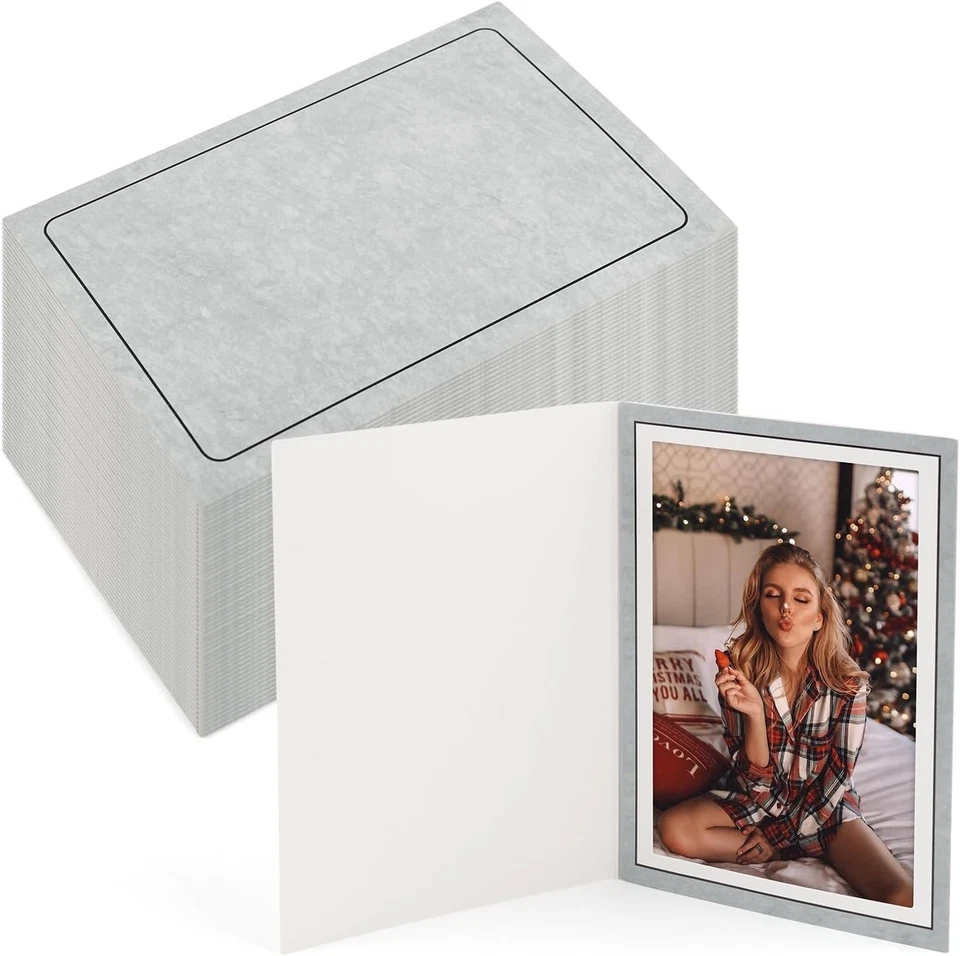 Paquete de 100 tarjetas fotográficas en blanco, marco gris para eventos especiales Foto 3 de 4