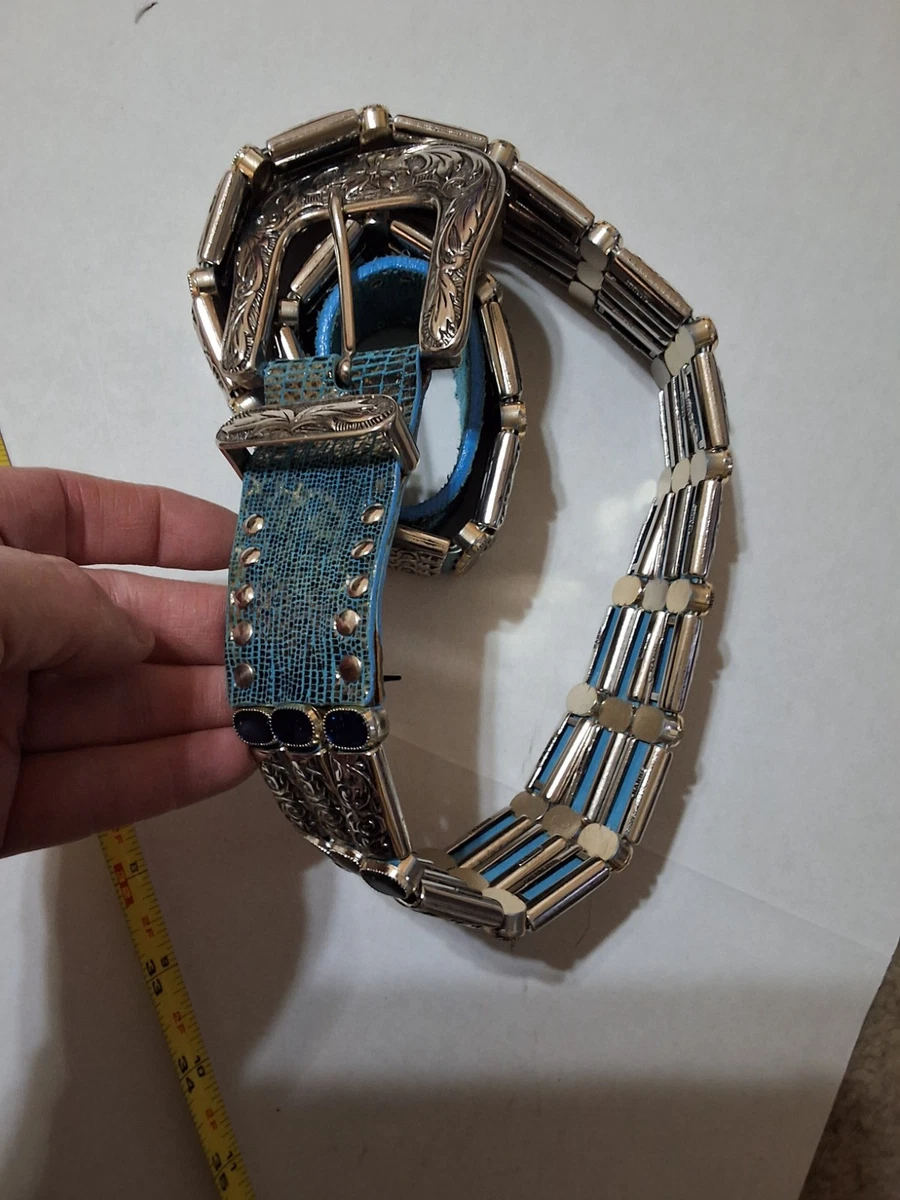 Vintage Nanni Italy Turquoise Concho Studded Leather Belt 95/38 Vintage Nanni Studded Leather Belt With Turquoise Details  main image 4