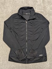 FILA Sport Womens Running Jacket Black Mesh Lined Thumb Holes Size S Activewear