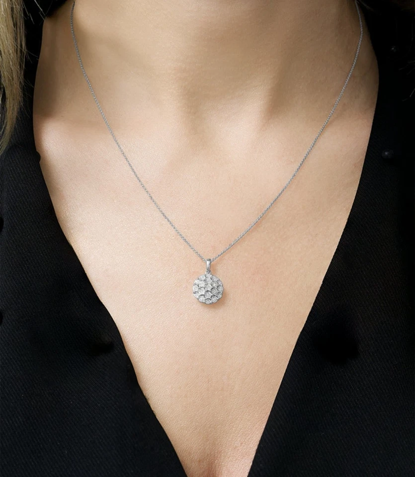 Бриллиантовый кластер 18» подвеска ожерелье комплект в стерлинговом серебре - Изображение 3 из 4