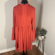 Torrid Marled Knit Fit Flare Dress Bell Sleeve Coral Color Size 1, Has Pockets!!