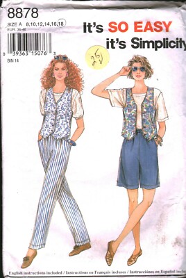 8878 UNCUT Simplicity SEWING Pattern Misses Pull on Pants Shorts Vest OOP Sew