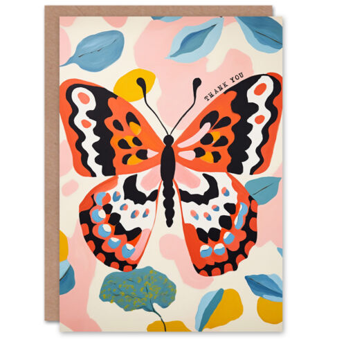 Thank You Greeting Card Simple Colourful Boho Butterfly For Her - Afbeelding 1 van 6