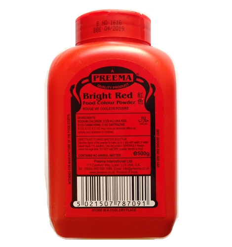 Preema Bright Red Food Colouring Colour Color Powder 500g, Cake