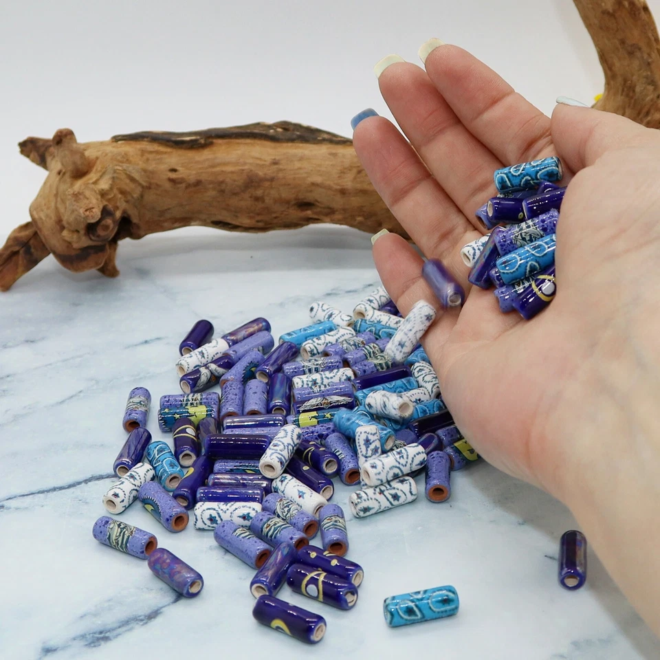 Kit de 100 cuentas de porcelana azul para hacer joyas hágalo usted mismo con 5 metros de cuero Foto 4 de 4