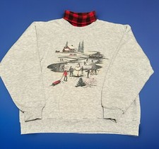 Vintage Gopher Sport Winter Xmas Scene Sweatshirt Women s L Plaid Neck Sweater