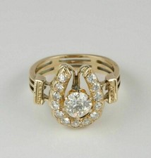2Ct Round Cut Lab Created Diamond Horse Shoe Art Deco Ring 14K Yellow Gold Over