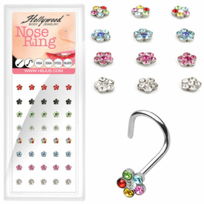 8 Pezzi 20G Nose Stud A Vite In Acciaio Chirurgico Con Zirconi Pav&eacute; A Forma Di Fiore, 4mm