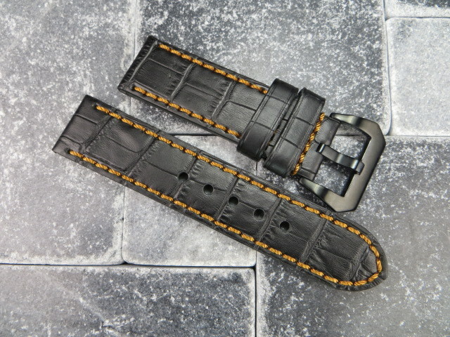 New 24mm BIG CROCO Leather Strap Black Watch Band Pre-V for