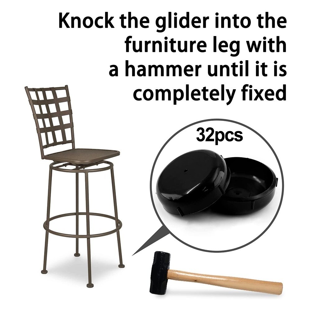 Reliable Black Patio Furniture Leg Glides for 1 1/2'' Wrought Iron 32