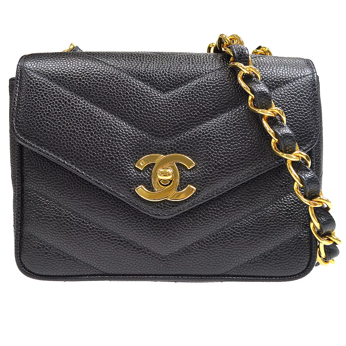 CHANEL V Stitch CC Classic Flap Mini Square Shoulder Bag Caviar