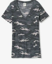 VICTORIA' SECRET PINK V NECK  T Shirt Camo Gray M