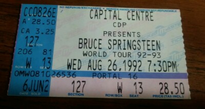 1992 Capital Centre Bruce Springsteen World Tour Aug 26 Ticket Stub Rock Concert