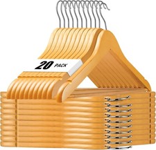 Natural Wood Solid Wood Clothes Hangers Coat Hanger Wooden Hangers Bar Set of 20