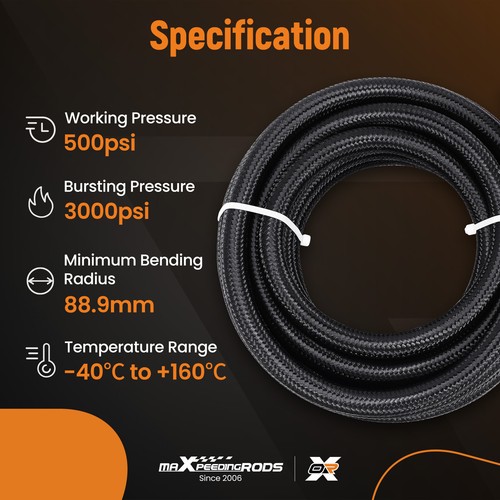 AN8 16ft 5M Nylon Stainless Steel Braided Oil Fuel Line + 10PCS Hose End Adapter - Picture 5 of 11