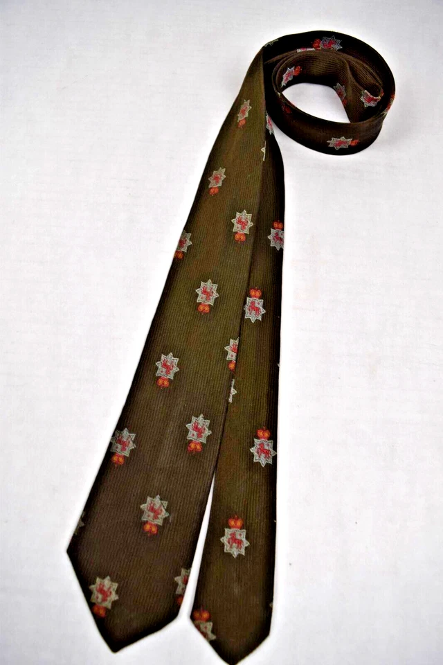 Corbata de Colección Años 60 Oliva con Caballo en Corona Foulard Rayón Acetato Corbata 56" x 2.5" Foto 3 de 4