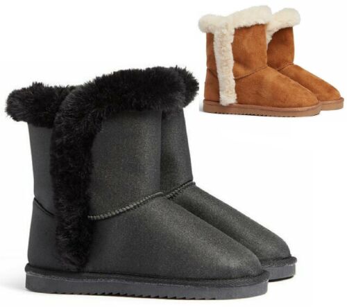 KIDS CHILDRENS GIRLS SNUGG WARM WINTER ANKLE FAUX FUR LINED SHOES BOOTS SZ 13-5 - Picture 1 of 3