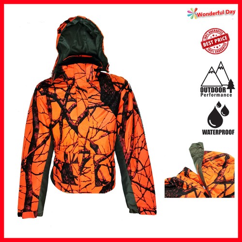 Men's Orange Camo Hunting Jacket Blazer  Lined Jacket Coat W/ Removable Hood